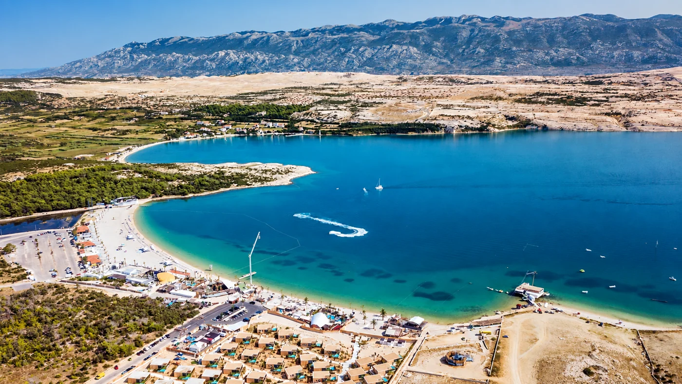 The coastline at Zrće, island of Pag